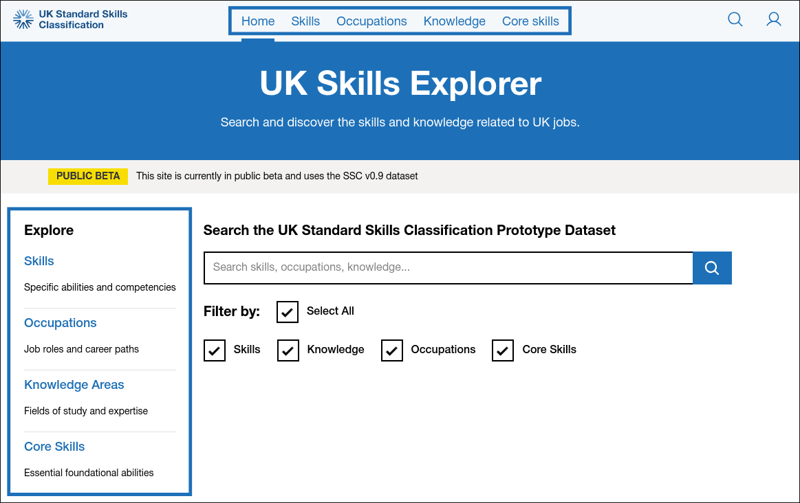 SSC Explorer home page showing navigation tabs and search interface